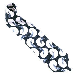 Bergamo Men Necktie Geometric Black White 100% Italian Silk 60x3.75 - NWOT